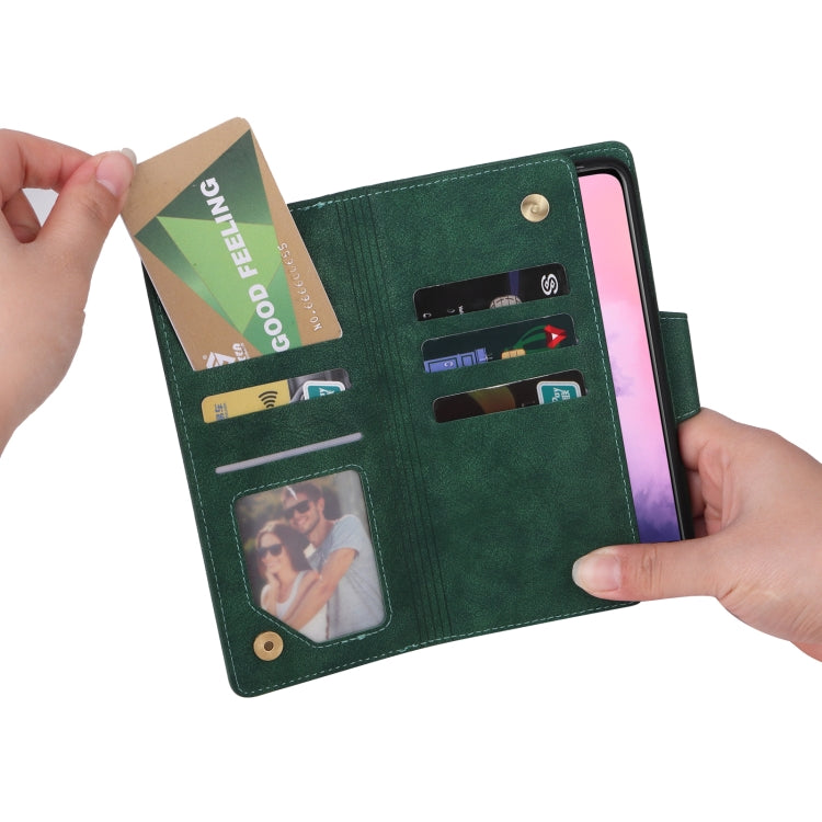 For OnePlus 7 Rivet Buckle 9 Cards Three Fold Leather Phone Case