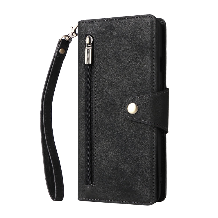 For OnePlus 7T Rivet Buckle 9 Cards Three Fold Leather Phone Case