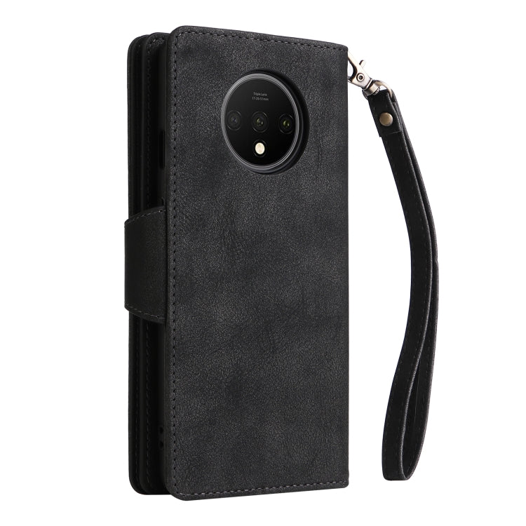 For OnePlus 7T Rivet Buckle 9 Cards Three Fold Leather Phone Case