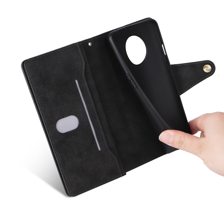 For OnePlus 7T Rivet Buckle 9 Cards Three Fold Leather Phone Case