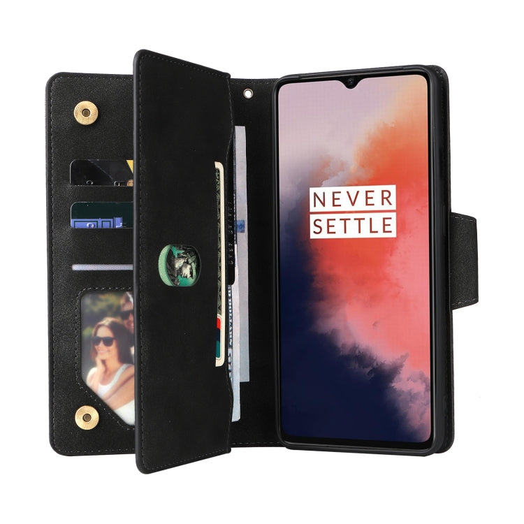 For OnePlus 7T Rivet Buckle 9 Cards Three Fold Leather Phone Case