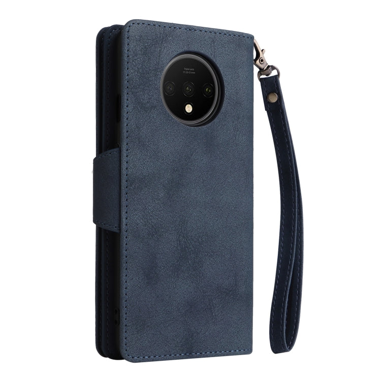 For OnePlus 7T Rivet Buckle 9 Cards Three Fold Leather Phone Case