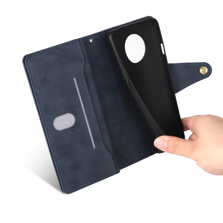 For OnePlus 7T Rivet Buckle 9 Cards Three Fold Leather Phone Case