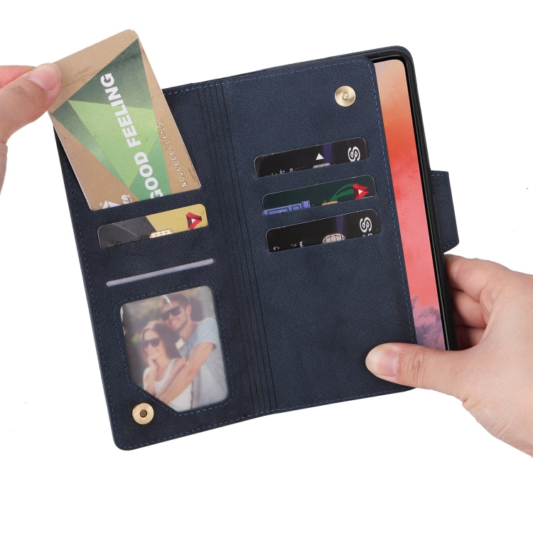 For OnePlus 7T Rivet Buckle 9 Cards Three Fold Leather Phone Case