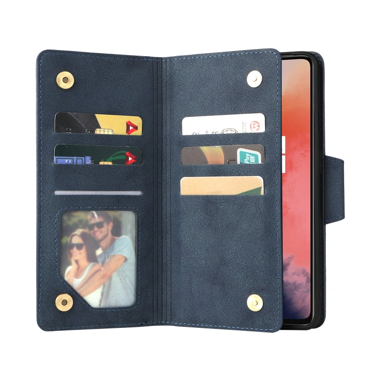 For OnePlus 7T Rivet Buckle 9 Cards Three Fold Leather Phone Case