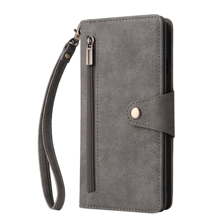 For OnePlus 7T Rivet Buckle 9 Cards Three Fold Leather Phone Case