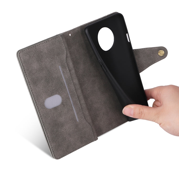 For OnePlus 7T Rivet Buckle 9 Cards Three Fold Leather Phone Case