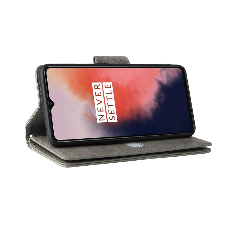 For OnePlus 7T Rivet Buckle 9 Cards Three Fold Leather Phone Case