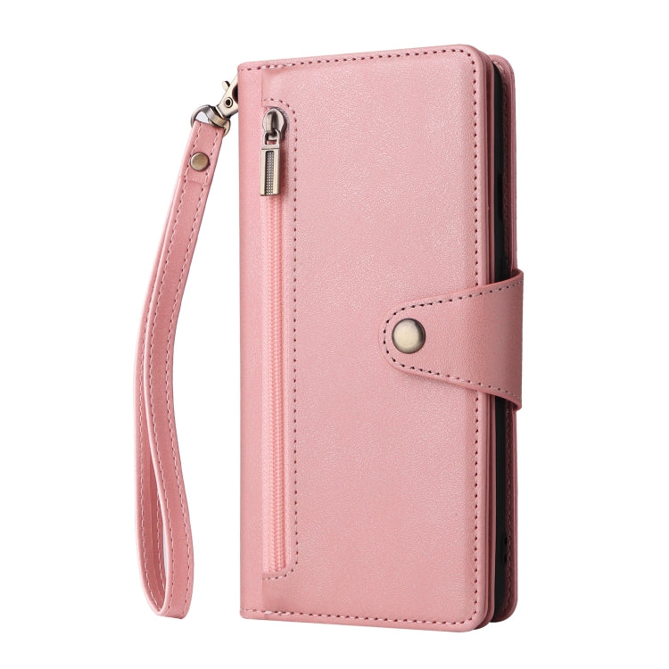 For OnePlus 7T Rivet Buckle 9 Cards Three Fold Leather Phone Case