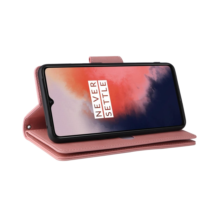 For OnePlus 7T Rivet Buckle 9 Cards Three Fold Leather Phone Case