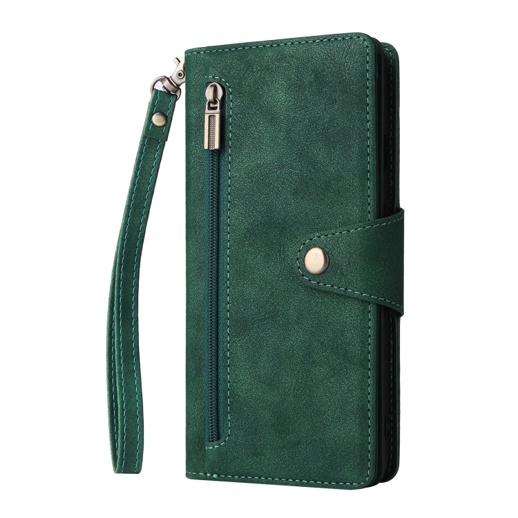 For OnePlus 7T Rivet Buckle 9 Cards Three Fold Leather Phone Case