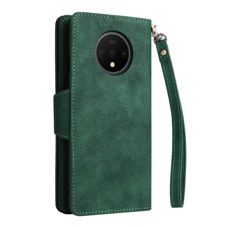 For OnePlus 7T Rivet Buckle 9 Cards Three Fold Leather Phone Case