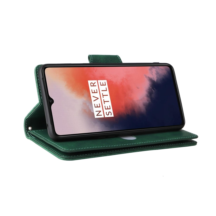 For OnePlus 7T Rivet Buckle 9 Cards Three Fold Leather Phone Case