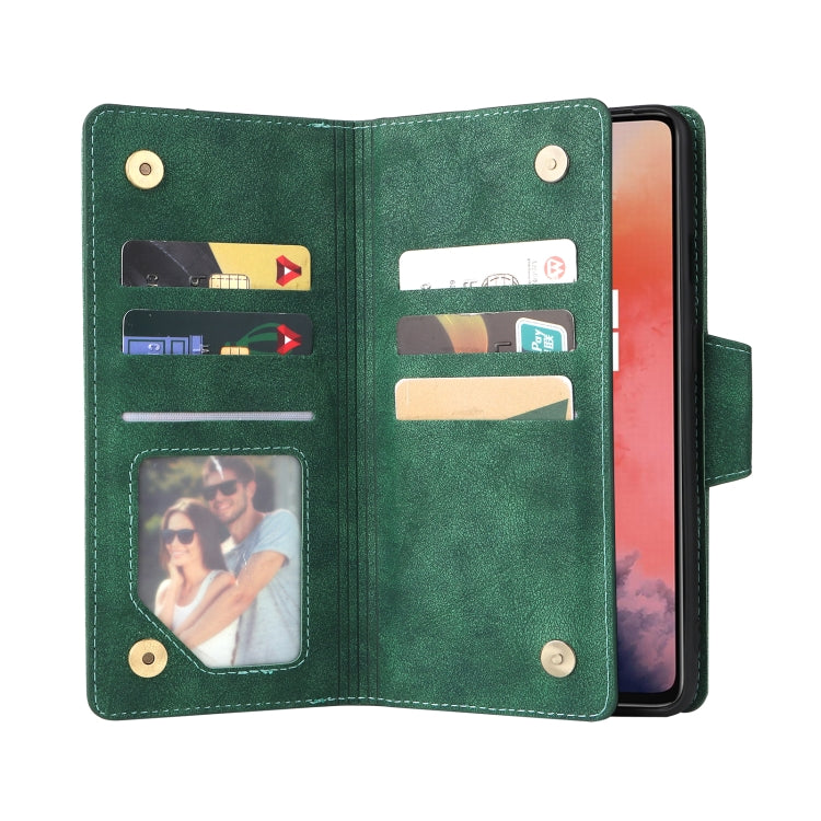 For OnePlus 7T Rivet Buckle 9 Cards Three Fold Leather Phone Case