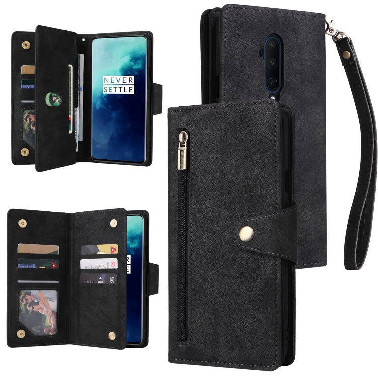 For OnePlus 7T Pro Rivet Buckle 9 Cards Three Fold Leather Phone Case