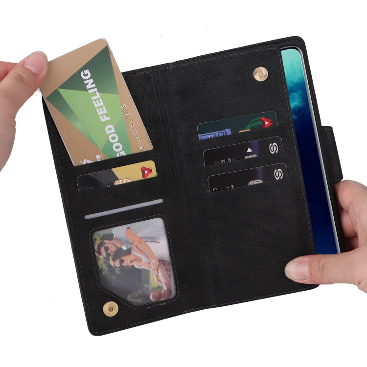 For OnePlus 7T Pro Rivet Buckle 9 Cards Three Fold Leather Phone Case