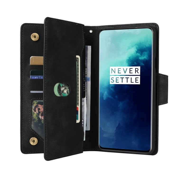For OnePlus 7T Pro Rivet Buckle 9 Cards Three Fold Leather Phone Case