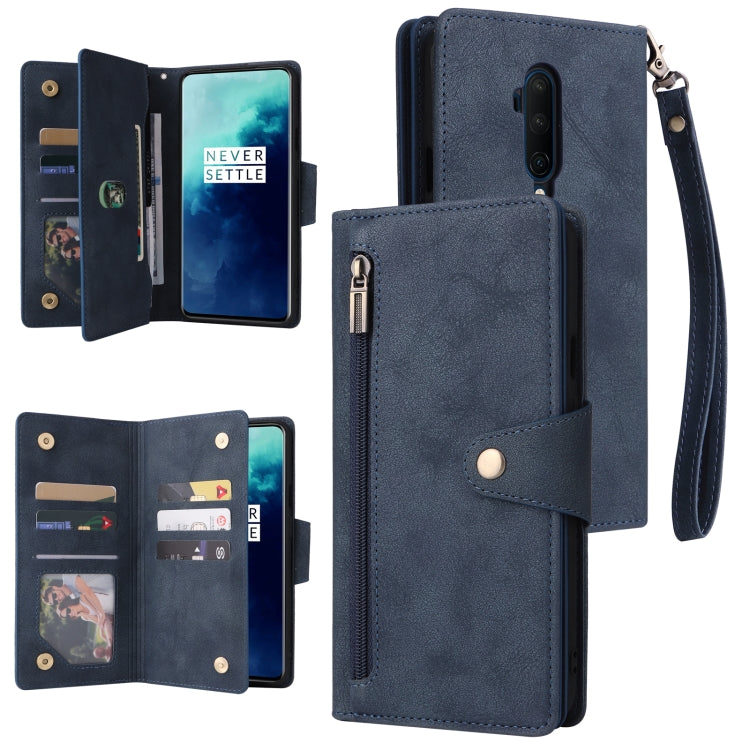 For OnePlus 7T Pro Rivet Buckle 9 Cards Three Fold Leather Phone Case