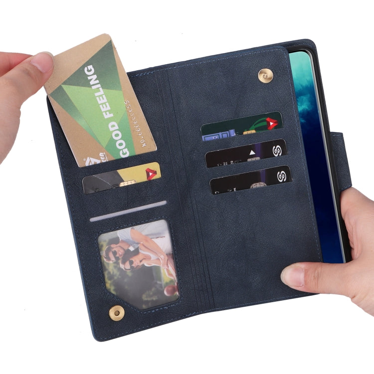 For OnePlus 7T Pro Rivet Buckle 9 Cards Three Fold Leather Phone Case