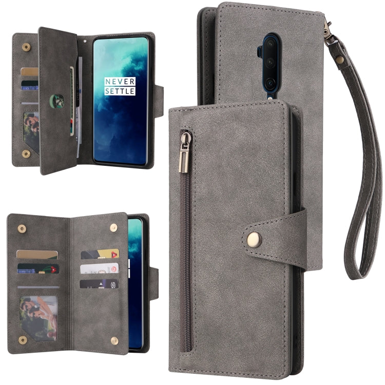 For OnePlus 7T Pro Rivet Buckle 9 Cards Three Fold Leather Phone Case