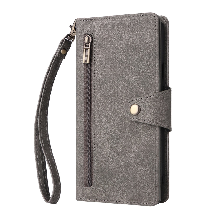 For OnePlus 7T Pro Rivet Buckle 9 Cards Three Fold Leather Phone Case