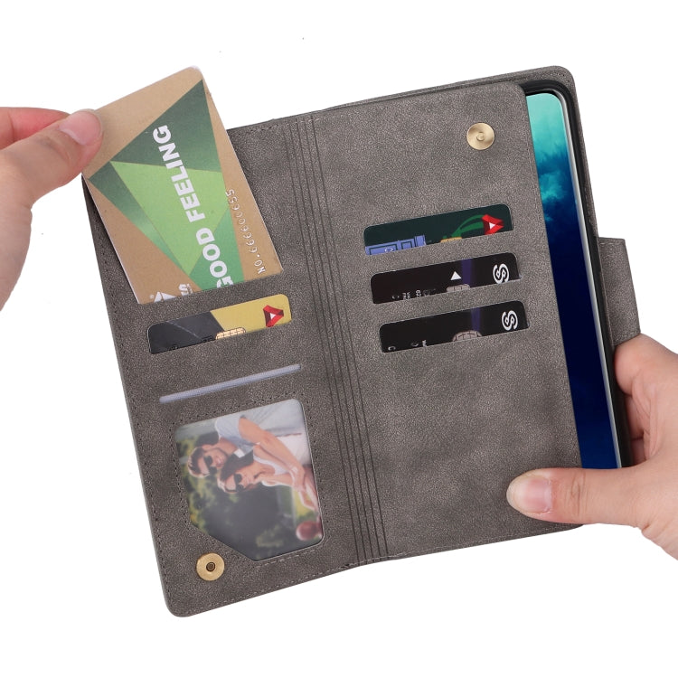 For OnePlus 7T Pro Rivet Buckle 9 Cards Three Fold Leather Phone Case