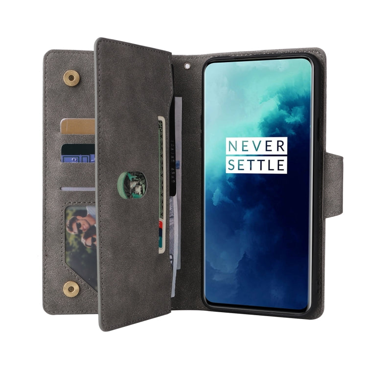 For OnePlus 7T Pro Rivet Buckle 9 Cards Three Fold Leather Phone Case