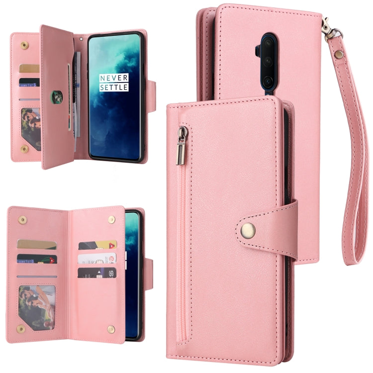 For OnePlus 7T Pro Rivet Buckle 9 Cards Three Fold Leather Phone Case
