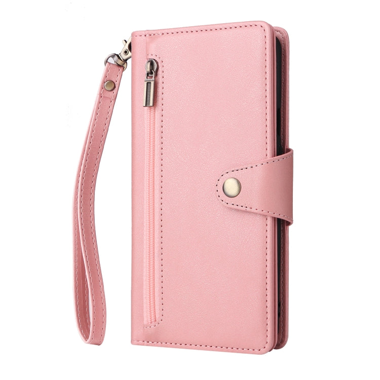 For OnePlus 7T Pro Rivet Buckle 9 Cards Three Fold Leather Phone Case