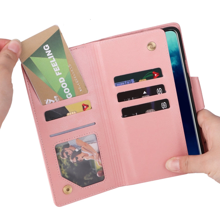 For OnePlus 7T Pro Rivet Buckle 9 Cards Three Fold Leather Phone Case