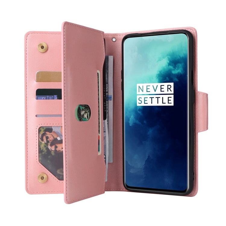 For OnePlus 7T Pro Rivet Buckle 9 Cards Three Fold Leather Phone Case