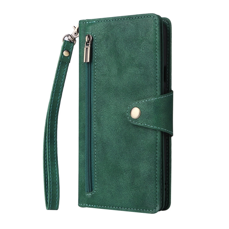 For OnePlus 7T Pro Rivet Buckle 9 Cards Three Fold Leather Phone Case