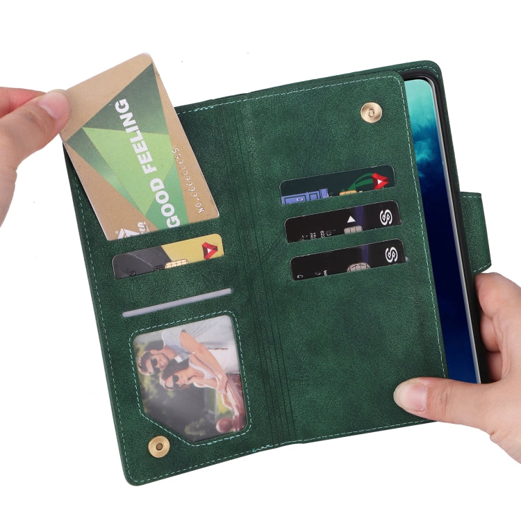 For OnePlus 7T Pro Rivet Buckle 9 Cards Three Fold Leather Phone Case