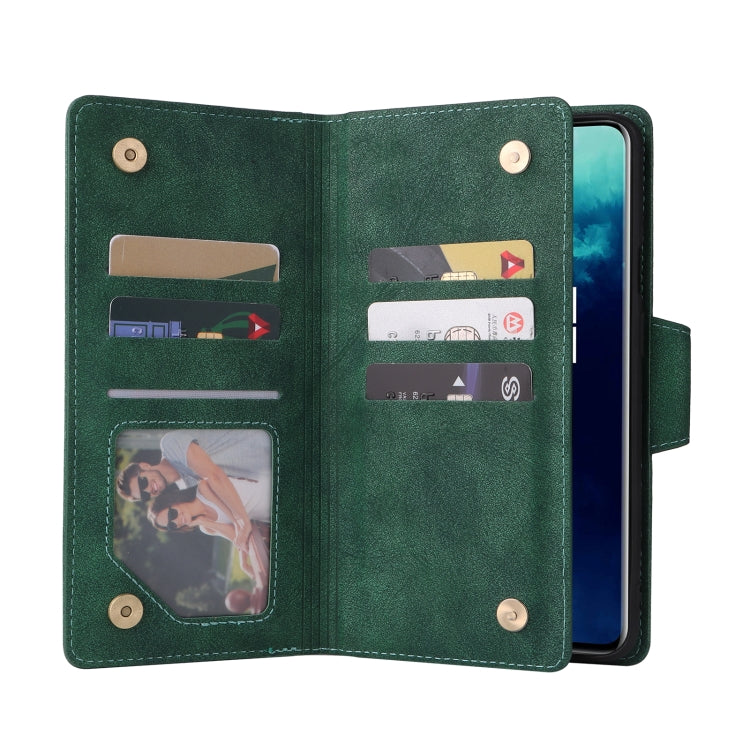 For OnePlus 7T Pro Rivet Buckle 9 Cards Three Fold Leather Phone Case