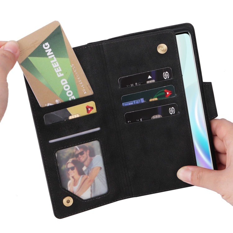 For OnePlus 8 Rivet Buckle 9 Cards Three Fold Leather Phone Case
