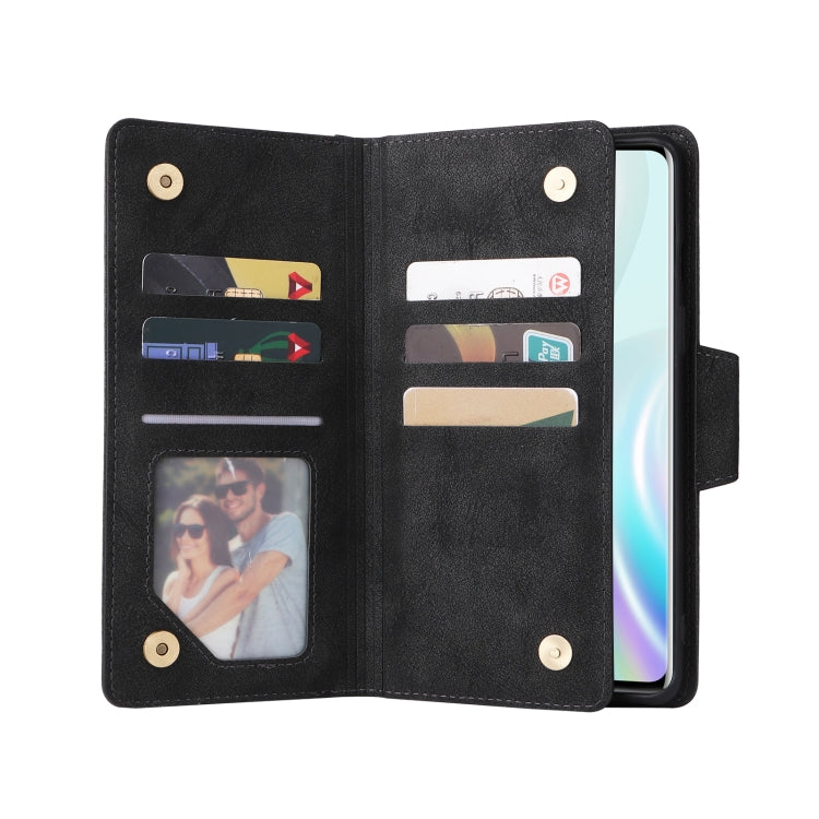 For OnePlus 8 Rivet Buckle 9 Cards Three Fold Leather Phone Case