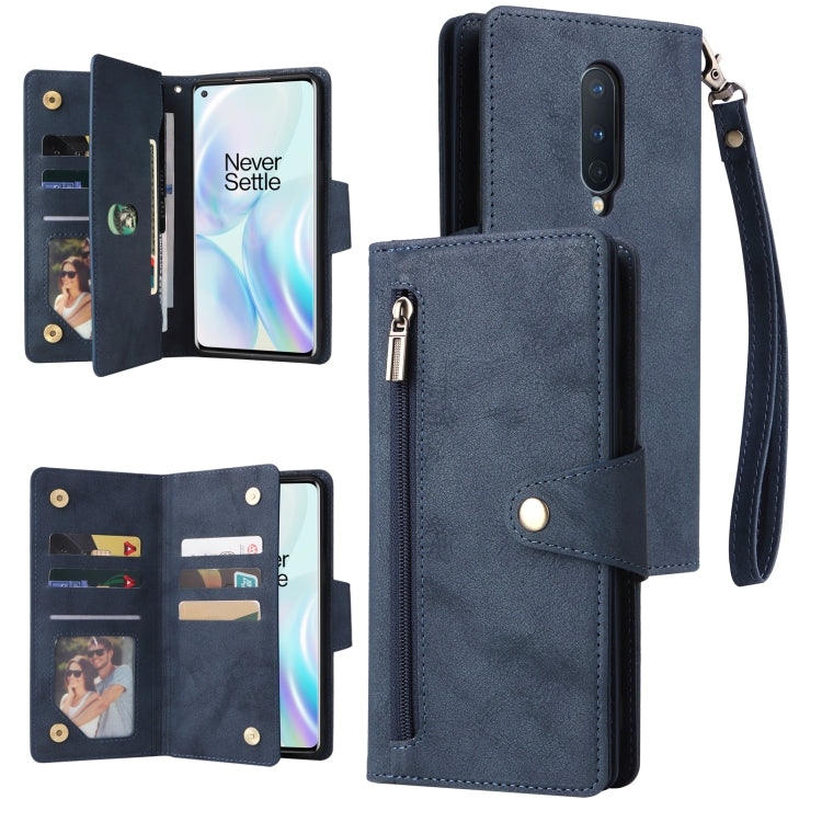 For OnePlus 8 Rivet Buckle 9 Cards Three Fold Leather Phone Case