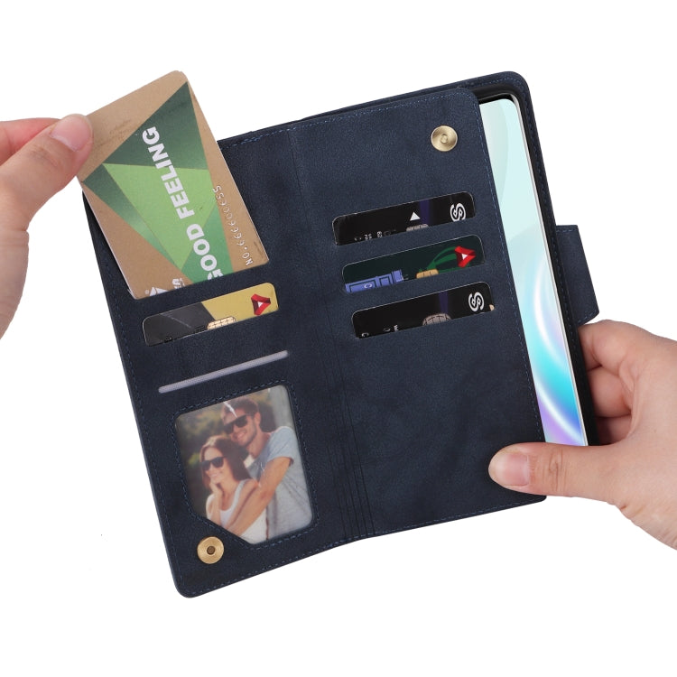 For OnePlus 8 Rivet Buckle 9 Cards Three Fold Leather Phone Case