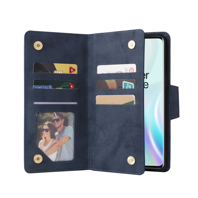 For OnePlus 8 Rivet Buckle 9 Cards Three Fold Leather Phone Case