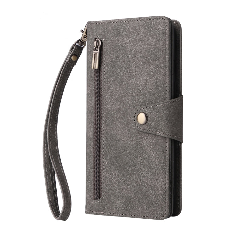 For OnePlus 8 Rivet Buckle 9 Cards Three Fold Leather Phone Case