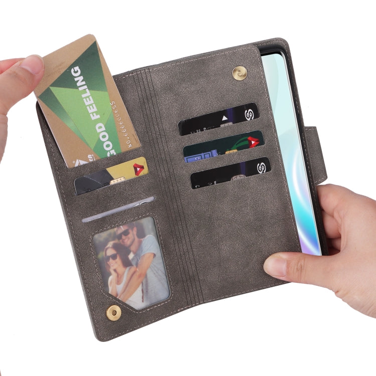 For OnePlus 8 Rivet Buckle 9 Cards Three Fold Leather Phone Case