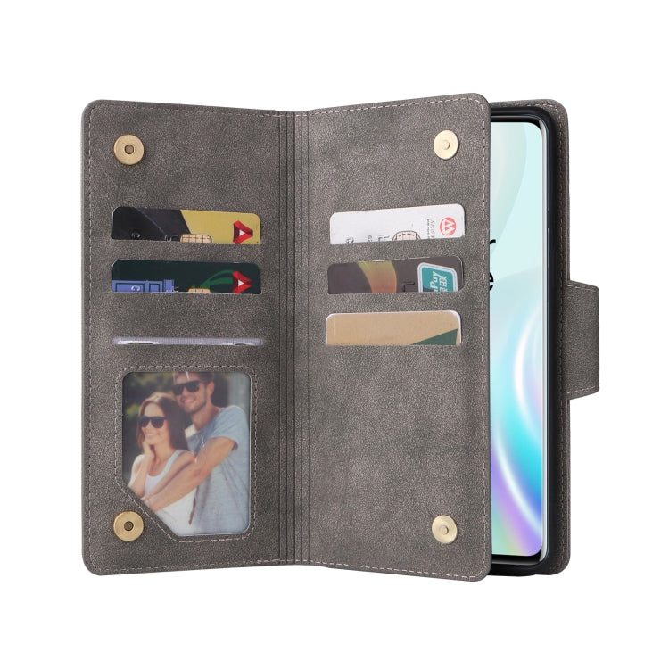 For OnePlus 8 Rivet Buckle 9 Cards Three Fold Leather Phone Case