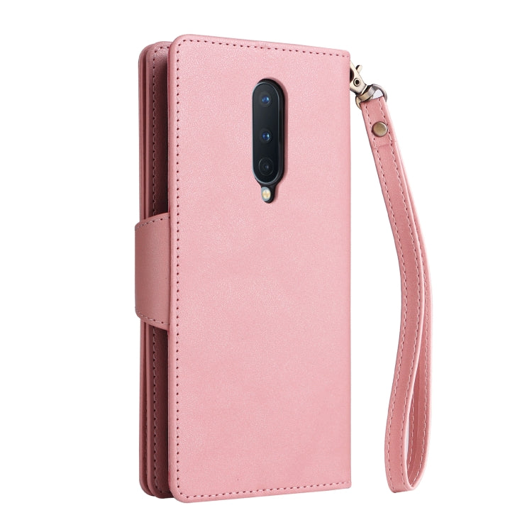 For OnePlus 8 Rivet Buckle 9 Cards Three Fold Leather Phone Case