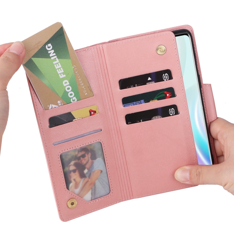 For OnePlus 8 Rivet Buckle 9 Cards Three Fold Leather Phone Case