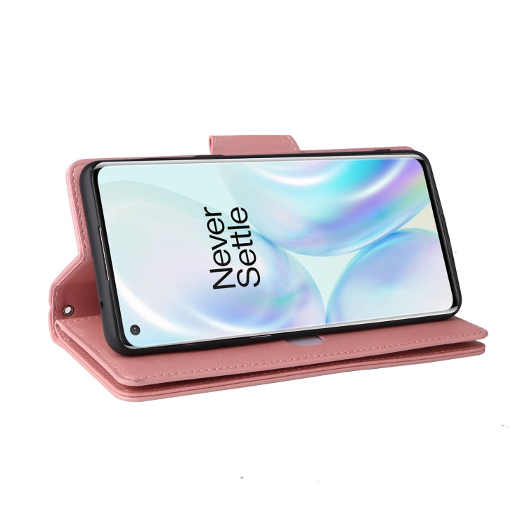 For OnePlus 8 Rivet Buckle 9 Cards Three Fold Leather Phone Case