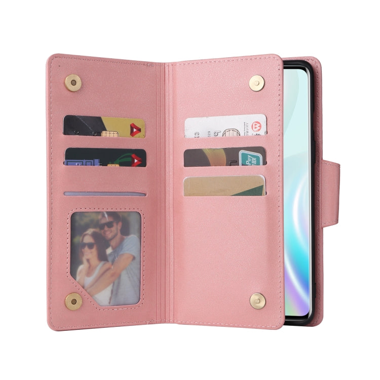 For OnePlus 8 Rivet Buckle 9 Cards Three Fold Leather Phone Case