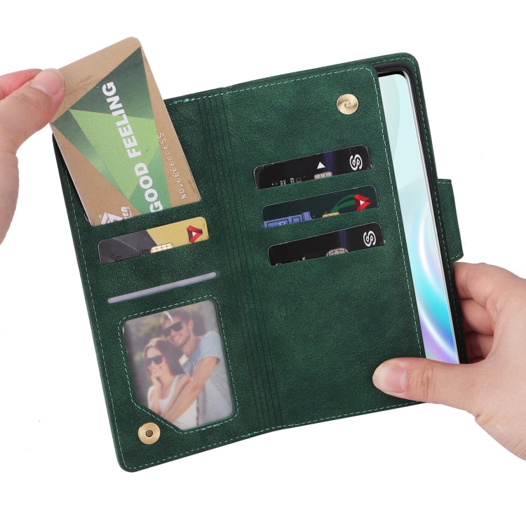 For OnePlus 8 Rivet Buckle 9 Cards Three Fold Leather Phone Case