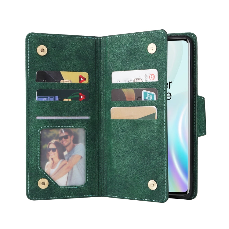 For OnePlus 8 Rivet Buckle 9 Cards Three Fold Leather Phone Case