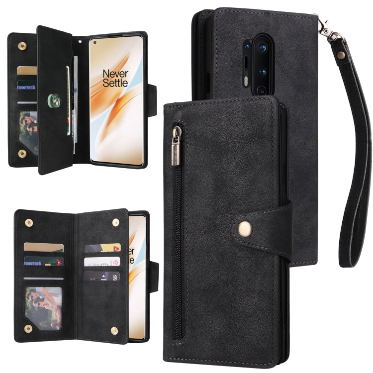 For OnePlus 8 Pro Rivet Buckle 9 Cards Three Fold Leather Phone Case