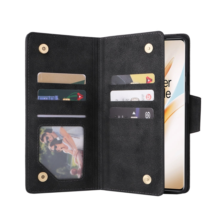 For OnePlus 8 Pro Rivet Buckle 9 Cards Three Fold Leather Phone Case